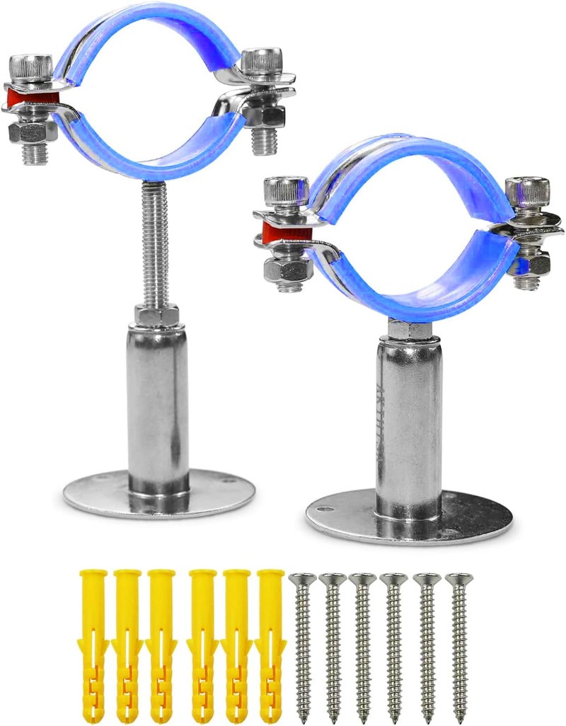 AKIHISA 2 Pcs 304 Stainless Steel Pipe Supports, Wall Mount Ceiling Mount Pipe Hanger, Pipe Holder for OD Pipe 32-34MM Adjustable Height Range 50-100mm - Image 1